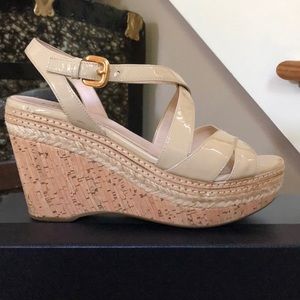 Prada Espadrilles 37 1/2, 3 1/2” Heel ivory Patent